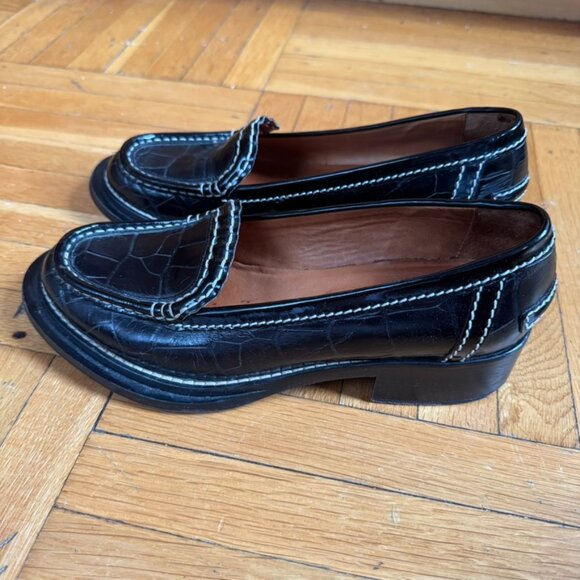 Acne Studios Leather Croc Embossed White Stitched Loafers (size 38) - Picture 6 of 14